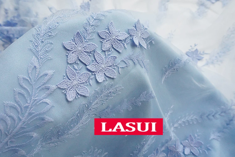 LASUI кожи синий красивый 3D цветы вышивать мягкая сетка кружевной ткани золотистый микс розовый одежда ткань платья x0352