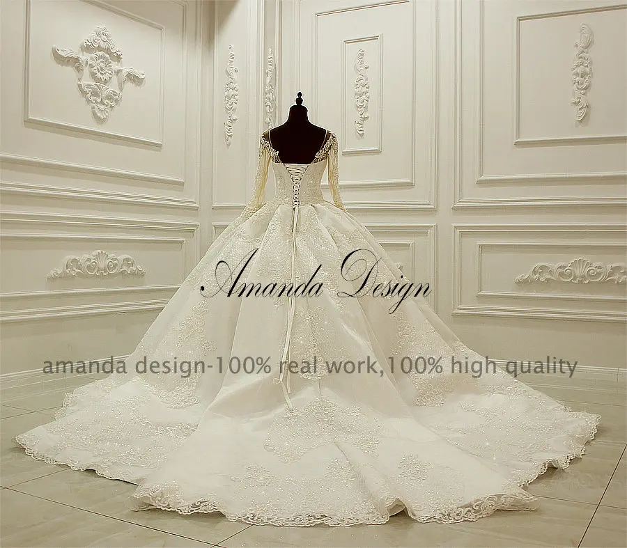 Кружевное плиссированное свадебное платье Amanda Novias bruidsjurken с длинными рукавами и