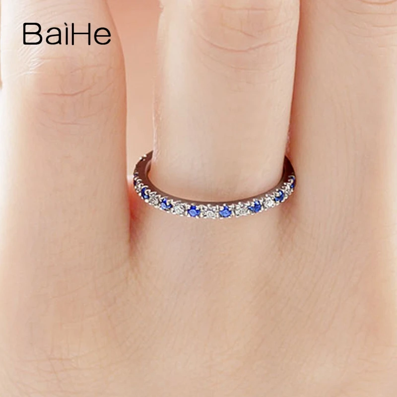 BAIHE Твердое 14 к белое золото(AU585) 0.10ct H/SI круглые натуральные бриллианты и сапфиры ювелирные украшения Обручальное кольцо подарок для женщин и мужчин кольцо