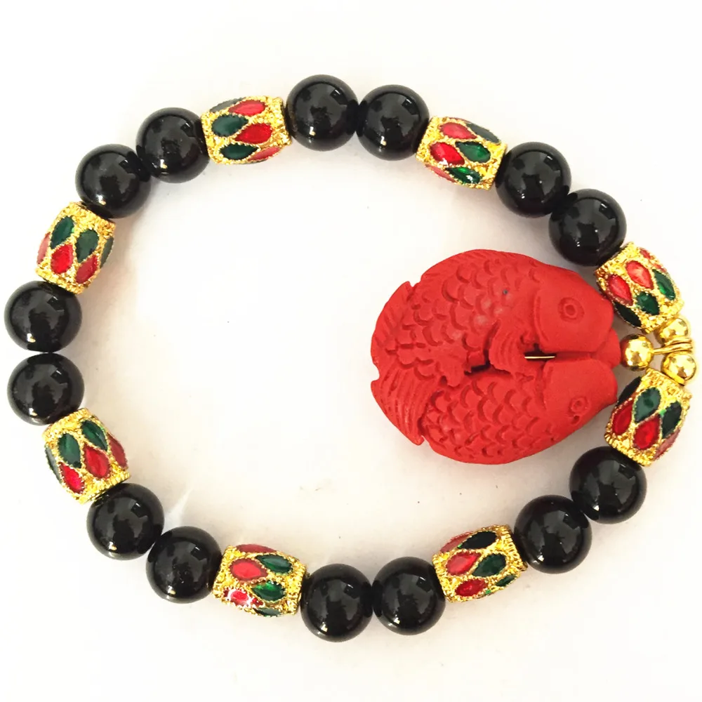 Полудрагоценных черный красный зеленый круглый халцедон нефриты браслет