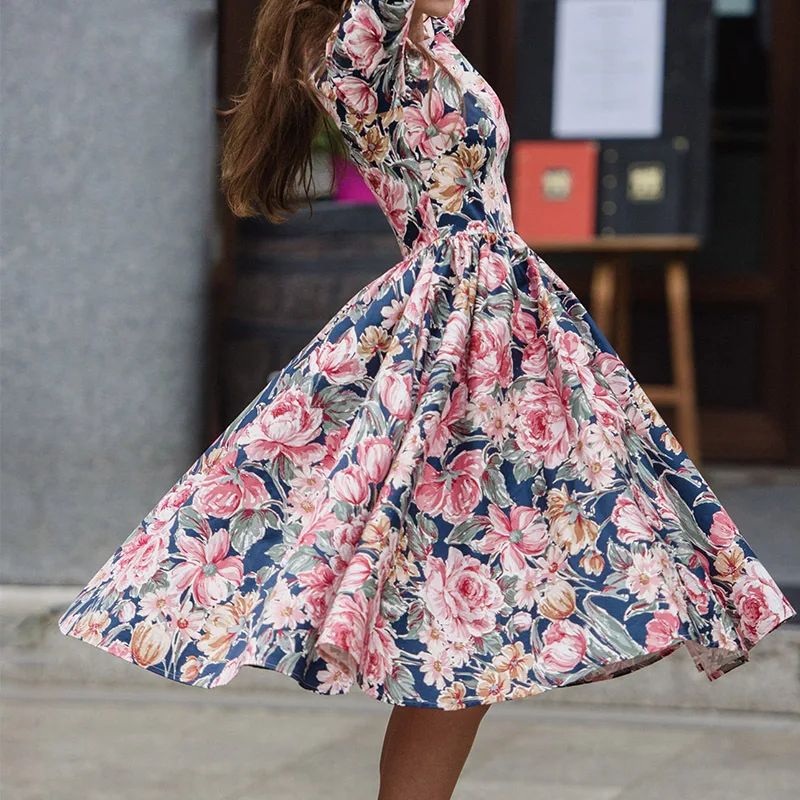 Женское Модное Длинное Платье с принтом офисное женское платье круглым вырезом