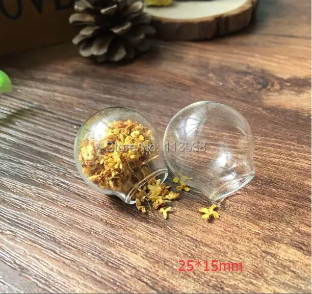 

NEW 300pcs/lot 25*15mm clear empty glass globe, glass bubble DIY vial pendant round glass ball Bottle, charm wide mouth open