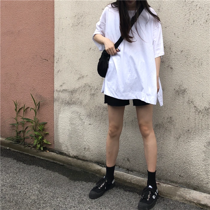 2018 женские футболки Топы Kawaii ретро летние Новые однотонные свободные кофта с