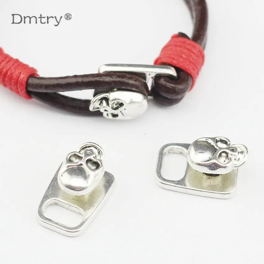 

Dmtry Ancient Silver Plated Hook Clasp For 3/4/5mm Round Leather Cord Skull Head Diy Bracelet Jewelry Findings Accessories C0012
