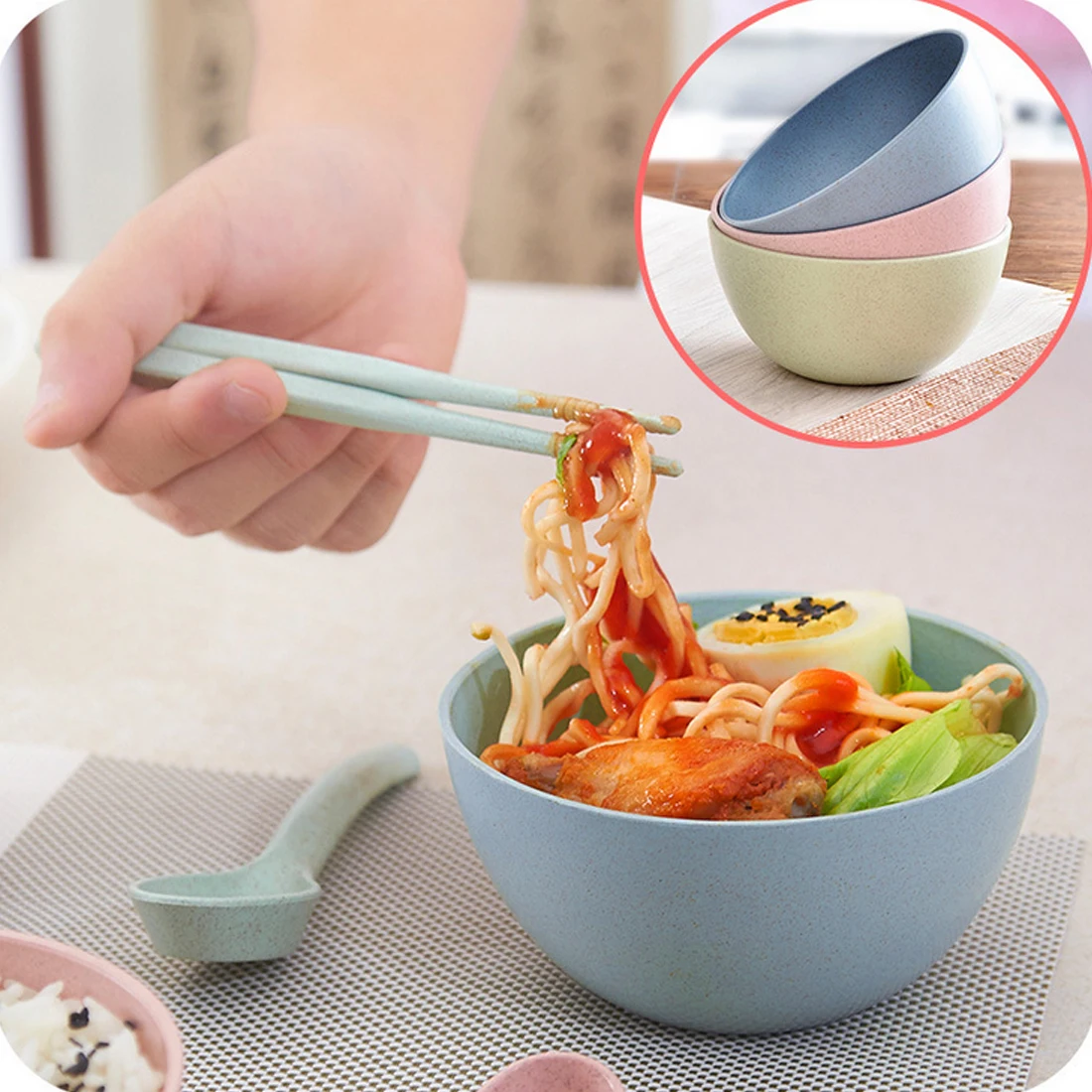 Круглая Пшеничная солома Детская миска для салата из рисовой лапши контейнер еды