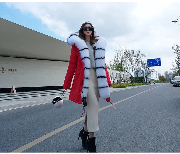 Deri Ceket Women Winter Large Natural Real Fox Fur Cuff& Liner Thick Warm Silver Jacket Coast Female Waterproof Loose Parkas