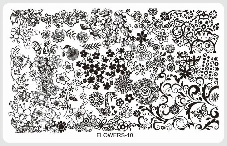 FLOWERS-10 1 шт.* Цветы для стемпинга ногтей пластины Различные дизайны DIY изображения акриловый дизайн ногтей шаблоны для маникюра трафареты инструменты для маникюра - Цвет: FLOWERS-10