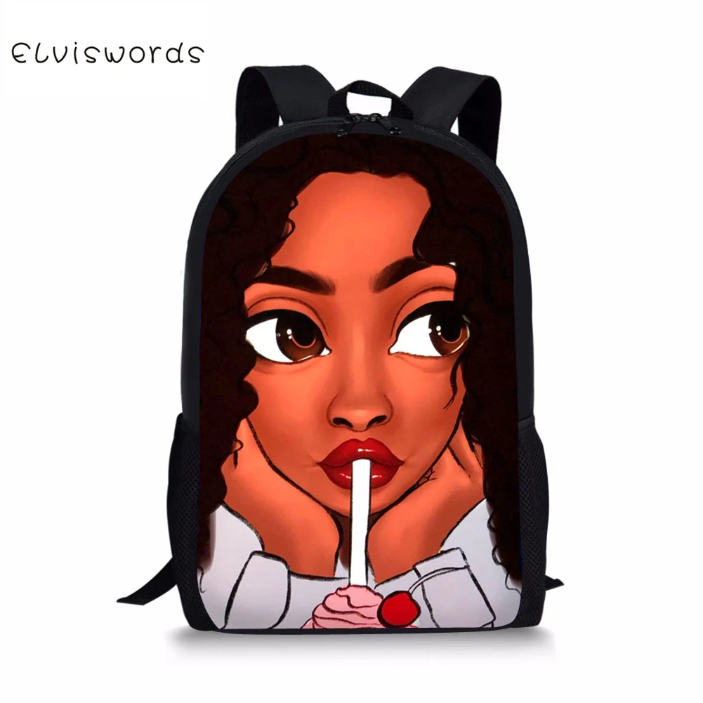 ELVISWORDS Африканский черный школьный рюкзак для девочек стильная уникальная сумка