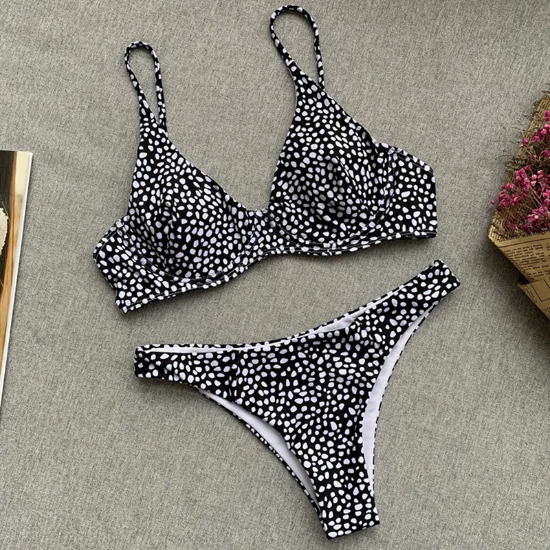 Polka Dot Bikini 2021 Underwire Bra Swimsuit Woman Bandeau Swimwear Female Sexy Set Push Up Brazilian Bathing Suit Swim | Женская одежда
