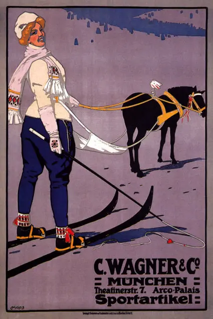 Винтажный постер для катания на лыжах спорта путешествий вагнер лыжные доски