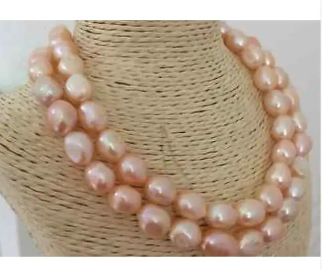 

two rows 12-13mm baroque gold pink pearl necklace 18"-19"