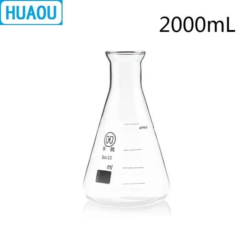 HUAOU 2000 мл Erlenmeyer колба 2 л открытый гудок колокольчик горловина узкий шейный
