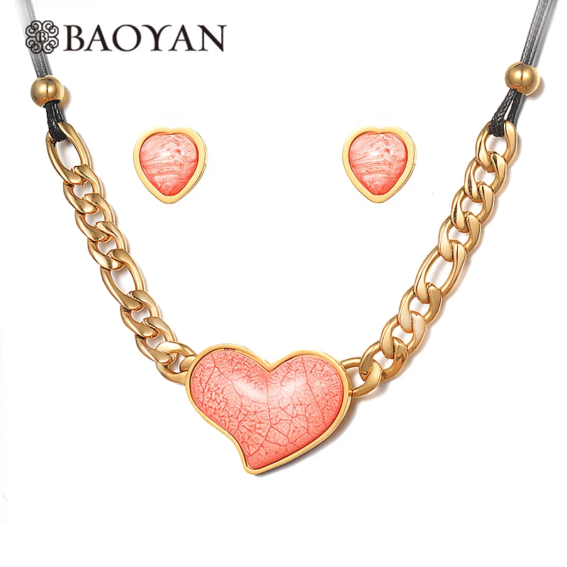 Baoyan Мода 316L Золото Серебро Цвет розовый ожерелье с сердечком серьги из