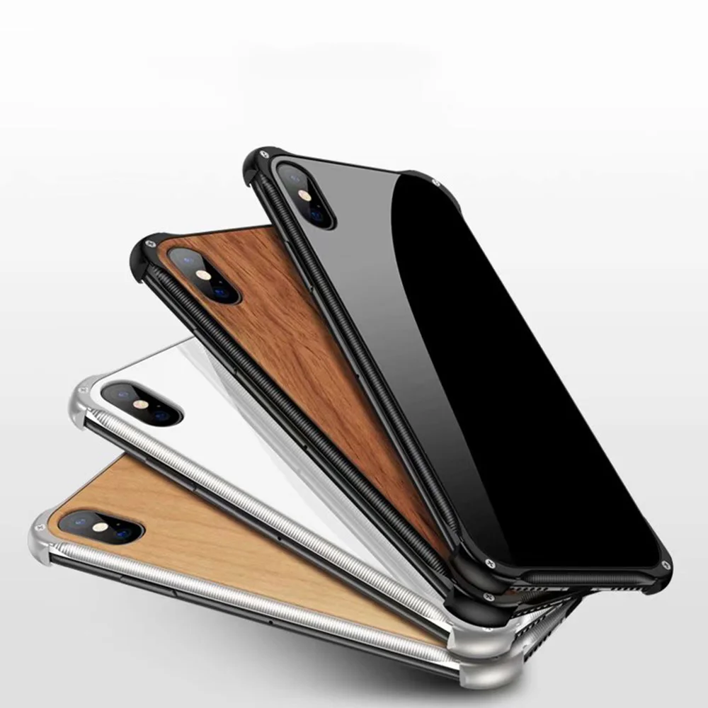 Противоударный металлический чехол для iphone X XS XR max из закаленного стекла и дерева