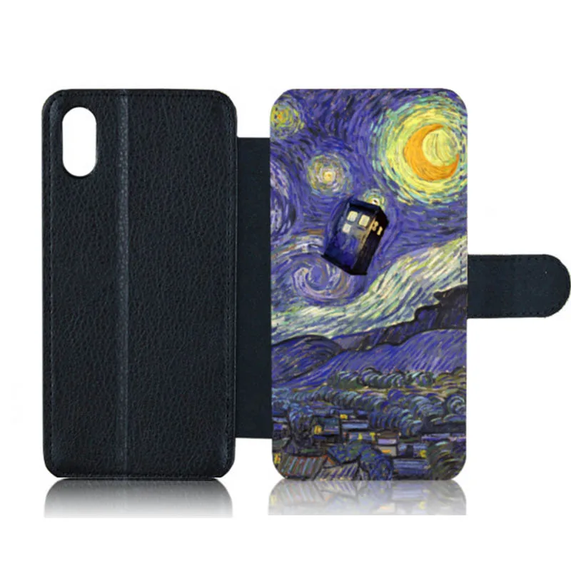 Флип кейс для iPhone X Xs XR XsMax Tardis Starry Night UK Flag Art Print PU кожаные телефонные разъемы карт