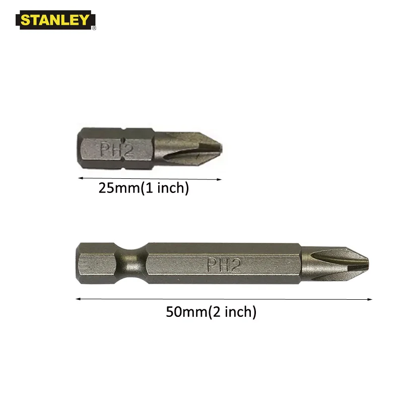 Стэнли 10 шт. 1/4 дюйма шестигранный хвостовик отвертка бит Phillips PH2 PH0 PH1 PH3 прецизионные биты 25 мм 50 мм S2 легированная сталь HRC60