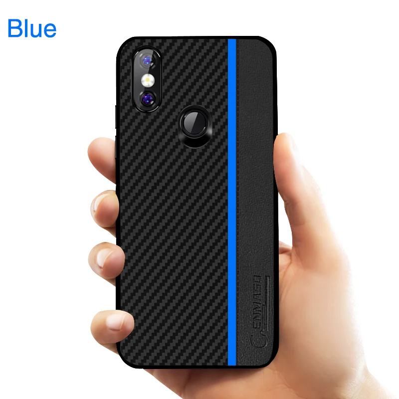 Для Xiaomi mi 8 Lite чехол Оригинальное углеродное волокно кожа мягкий край Защитная крышка для Xiaomi mi 9 SE mi A2 Pocophone F1 чехол - Цвет: Синий