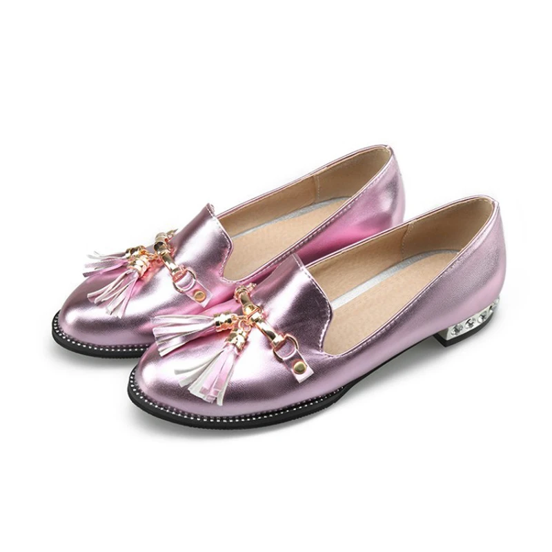 Металл Цвет Блестящие Квартиры 2017 Кисточкой Мокасины Кристалл Пятки