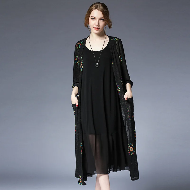 Long Kimono Cardigan Women Maxi Large Size Open Shirt 2018 Summer Autumn Flower Knitted Sun Protection 2572LY | Женская одежда