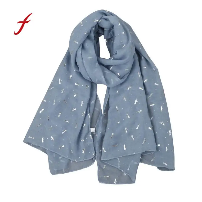 Женские шарфы FEITONG модная женская шаль из золотой фольги с принтом стрекозы