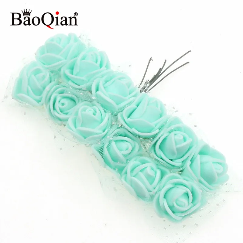 Tiffany Blue 144 шт./пакет 2 см мини пены розы Искусственные цветы букет свадебный цветок украшения Скрапбукинг многоцветный искусственный цветок Роза - Цвет: Tiffany Blue