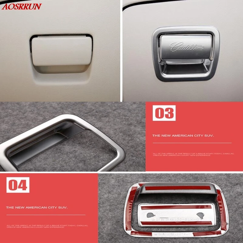 

carbon fiber Car Glove Storage Box Lock switch Cover Trim Decoration Frame Cover For Cadillac XT5 2016 2017 styling Accessories
