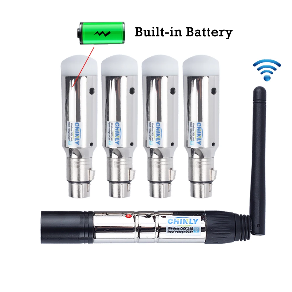 DMX512 беспроводной 2 4G ISM передатчик + 4 шт. аккумуляторные батареи приемники
