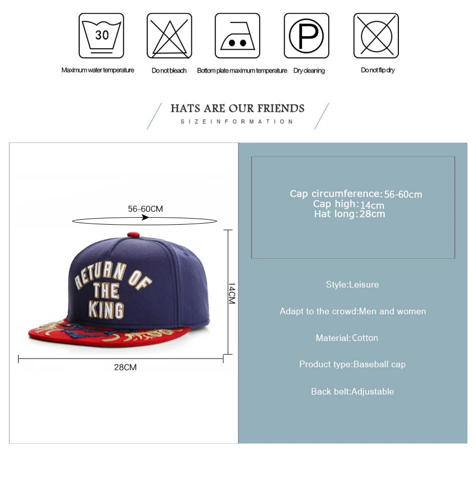 PANGKB Фирменная Кепка RETUN OF THE KING с 3D вышивкой gorras хип-хоп snapback, Кепка для мужчин и женщин для взрослых, Уличная Повседневная Кепка-бейсболка от солнца