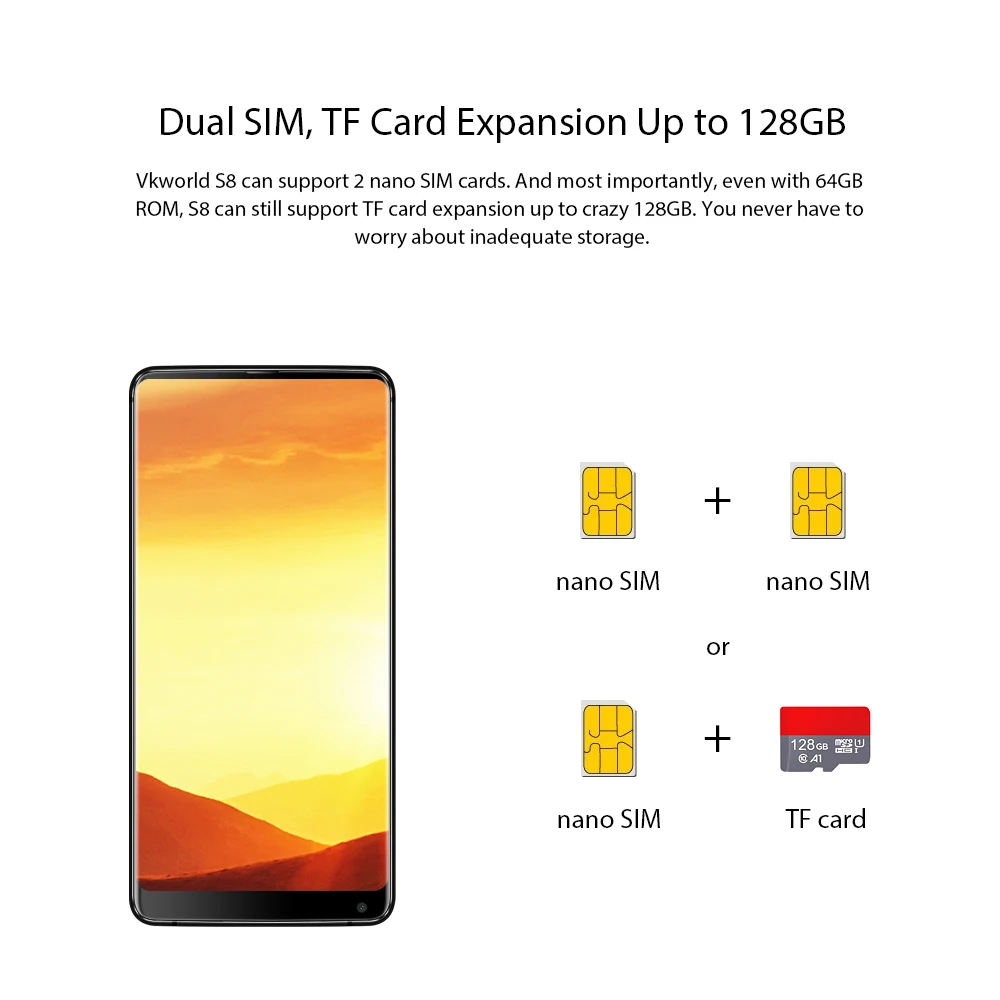 Смартфон Vkworld 4G LTE 5 99 &quotБезель 4 Гб ОЗУ 64 ПЗУ MTK6750T Восьмиядерный 16MP + 5MP 5500 мАч
