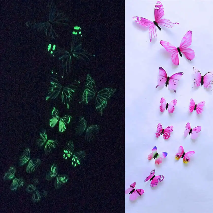 Pink 1 Набор, 12 шт., светящаяся бабочка, дизайн, наклейка, искусство, бабочки, наклейки на стену, комнаты, магнитные, домашний декор, дропшиппинг, July#5 - Цвет: Pink