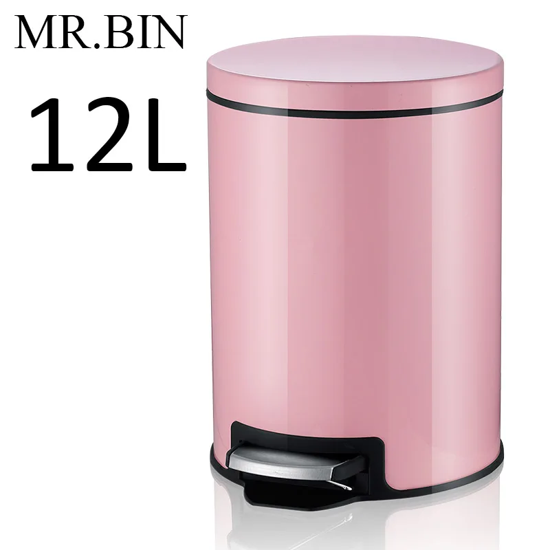 12L Cherry Pink MR. BIN Макарон плюс мусорный бак с 5L/8L/12L ёмкость красочные педаль отходов Bin металлическая мусорная корзина для дома и кухня - Цвет: 12L Cherry Pink