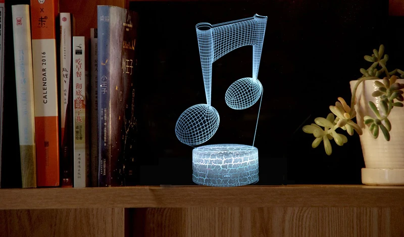 3D Музыкальная нотка светодиодный оригинальность ночные светильники атмосфера визуальная Таблица прикроватная лампа семь цветов Мультфильм светодиодный ночник