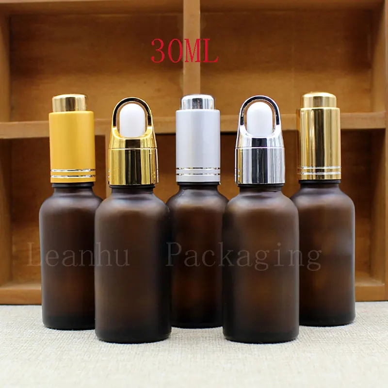 Brown Frosted Glass Press The Dropper Essence oil Bottle, 30ML Homemade Essential oil Skin Care Storage Empty Cosmetic Containers