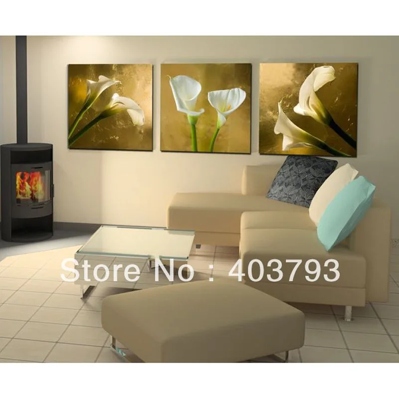 

Ручная роспись Современные картины маслом на Canvaswhite 3P цветок лилии Пейзаж украшения (без рамки) Бесплатная доставка