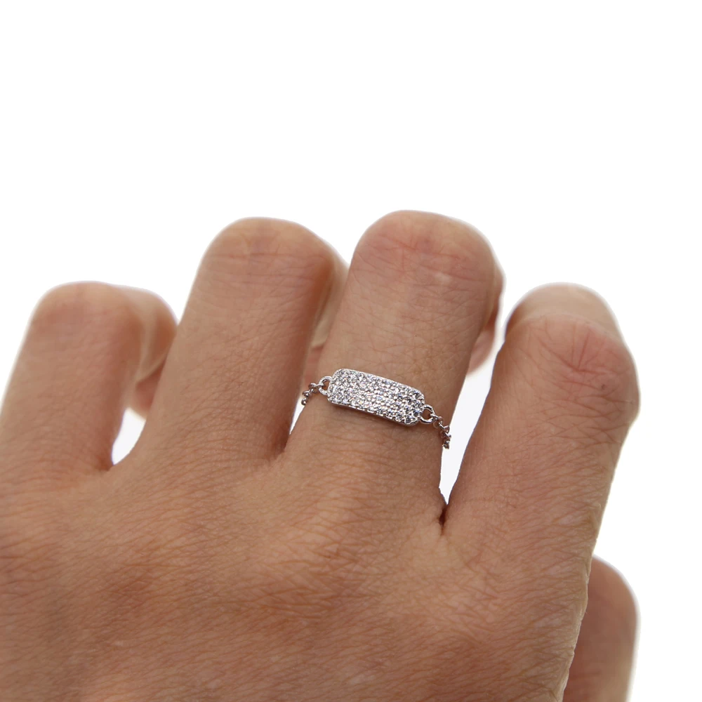 

Sample Design New Rings silver Color AAA cubic Zircon Rings Wedding Chic chain charm Finger Jewelry for Women