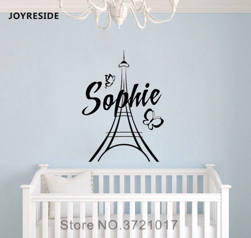 JOYRESIDE, персонализированная Наклейка на стену с именем Парижа, Виниловая наклейка, декор для девочек, комнаты, спальни, гостиной, художественное Интерьерное панно A533