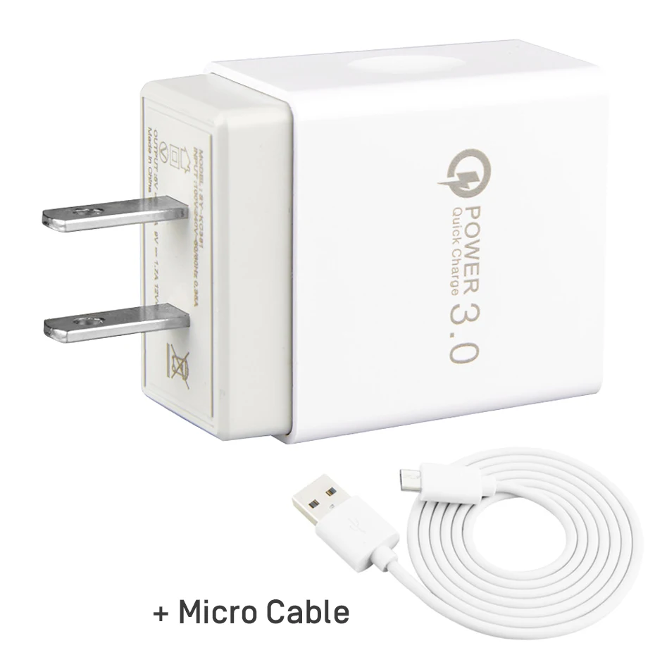 US with micro USB быстрое зарядное устройство Быстрая зарядка 3,0 адаптер для samsung Xiaomi Phone Tablet 5 в 3 а зарядное устройство EU US USB кабель 1 м - Тип штекера: US with micro