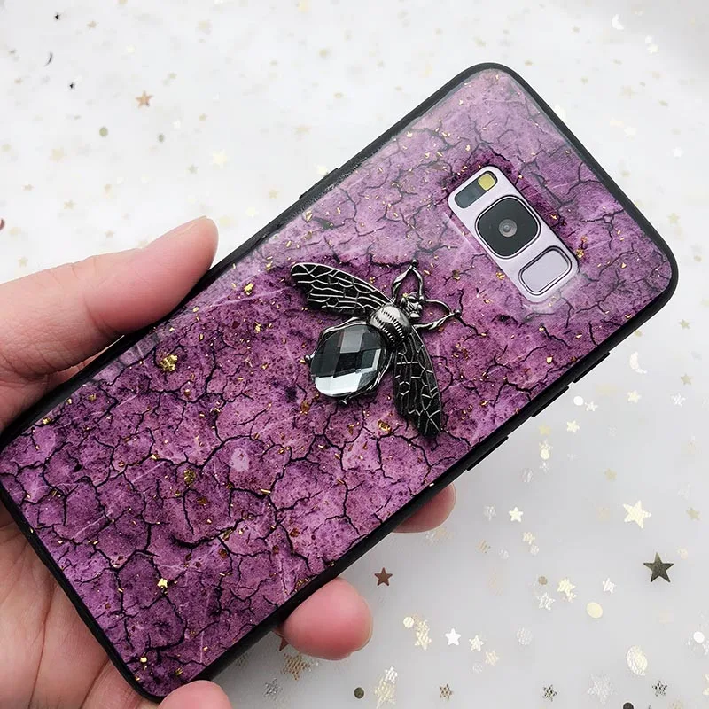 Золото Фольга Bling пчелки чехол для samsung Galaxy A10 A20 A30 A40 A50 A60 A70 M10 M20 M30 J4 J6 A6 Note8 9 S8 S9 S10 lite рlus - Цвет: Purple Bee