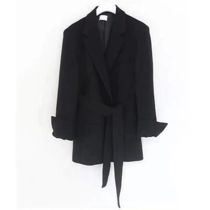 Длинный черный блейзер женская верхняя одежда с поясом женские блейзеры длинным