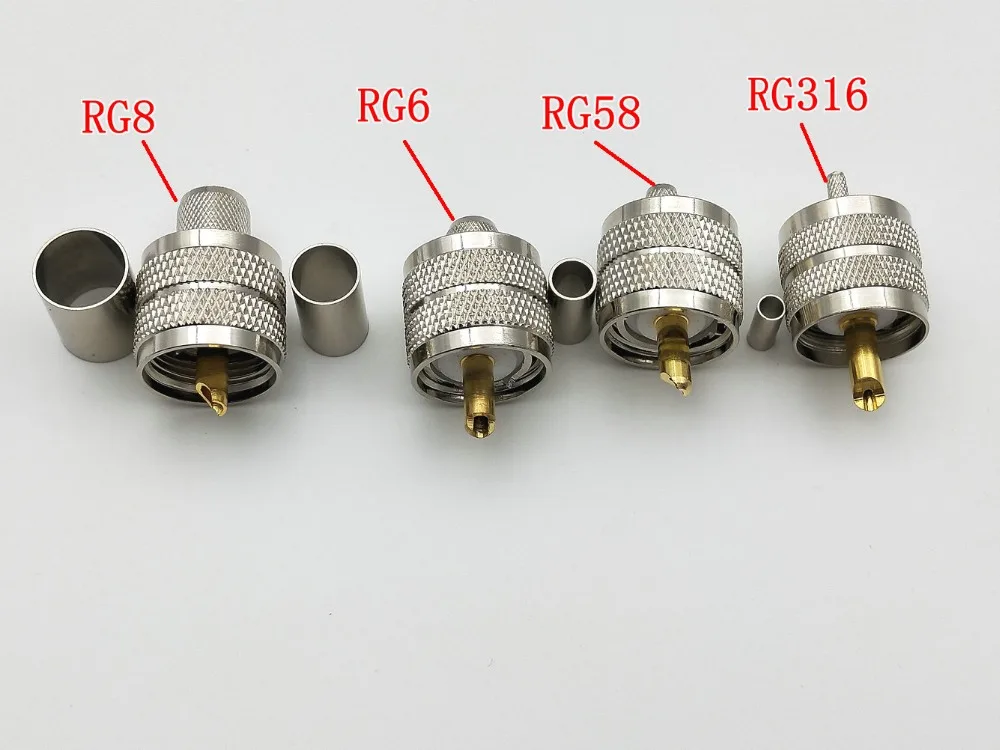 

2 шт. PL259 UHF Мужской обжимной разъем RF разъем для RG8 RG6 RG58 RG316 адаптер