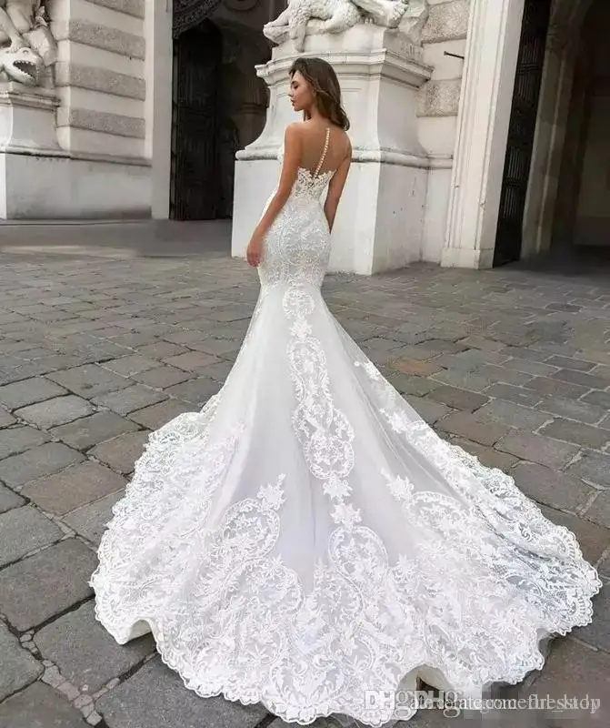 2019 Mermaid Wedding Dresses Sheer Neck Lace Bridal Gowns With Cape vestido de novia Boho Plus Size Dress | Свадьбы и торжества