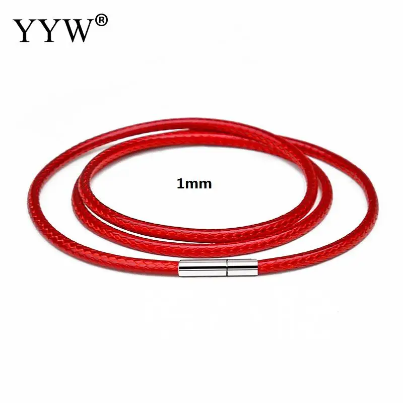 red 1mm 41-70 см 1-3 мм черный кожаный шнур ожерелье Шнур Воск Веревка для DIY ожерелье s ювелирные изделия кружево цепь с нержавеющей стали поворотный застежка - Окраска металла: red 1mm
