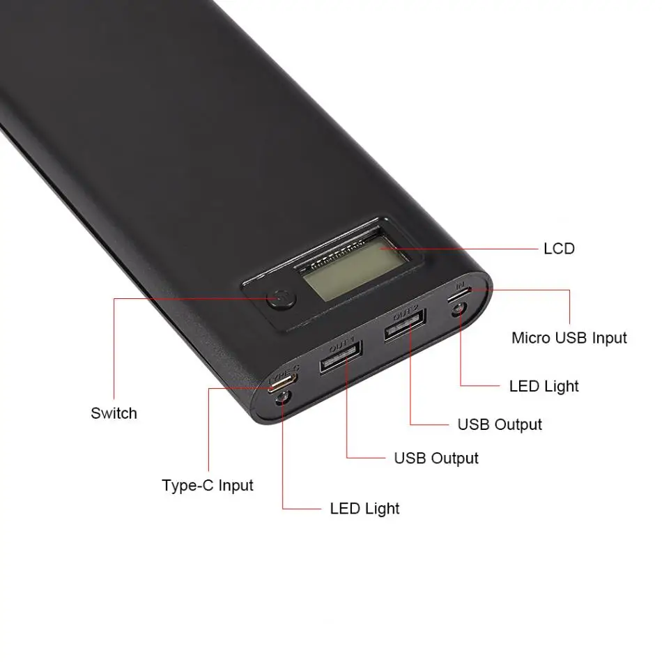 20000 мАч 8x18650 зарядное устройство для аккумуляторов двойной USB Type C Корпус внешнего