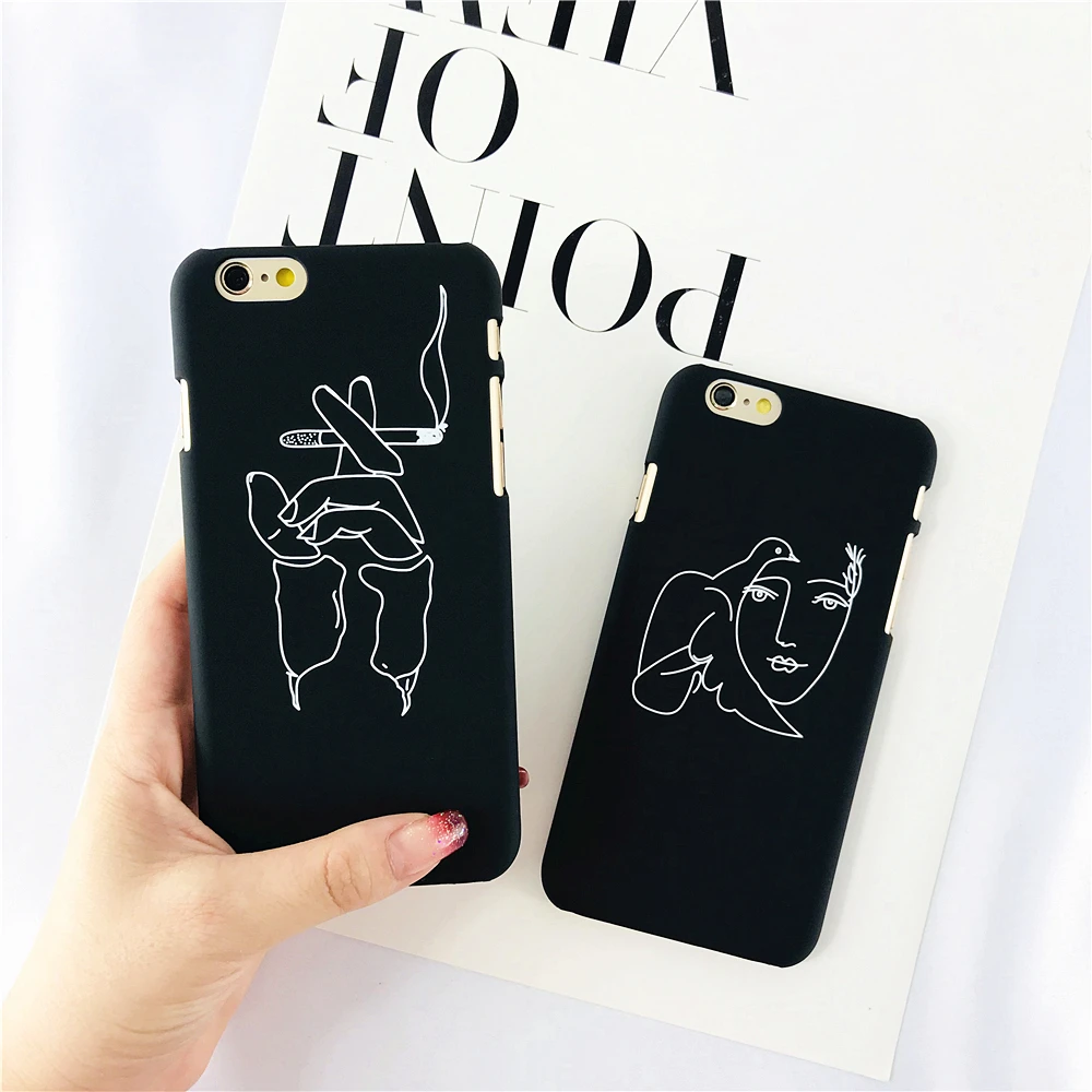 Cases For iPhone 6S 6 Simple Lines Fingers Smoke Character Face Patterned Phone IPhone Plus Hard Back Cover | Мобильные телефоны и
