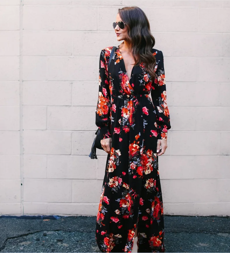 Женское длинное платье в стиле бохо с принтом привлекательное Платье макси v