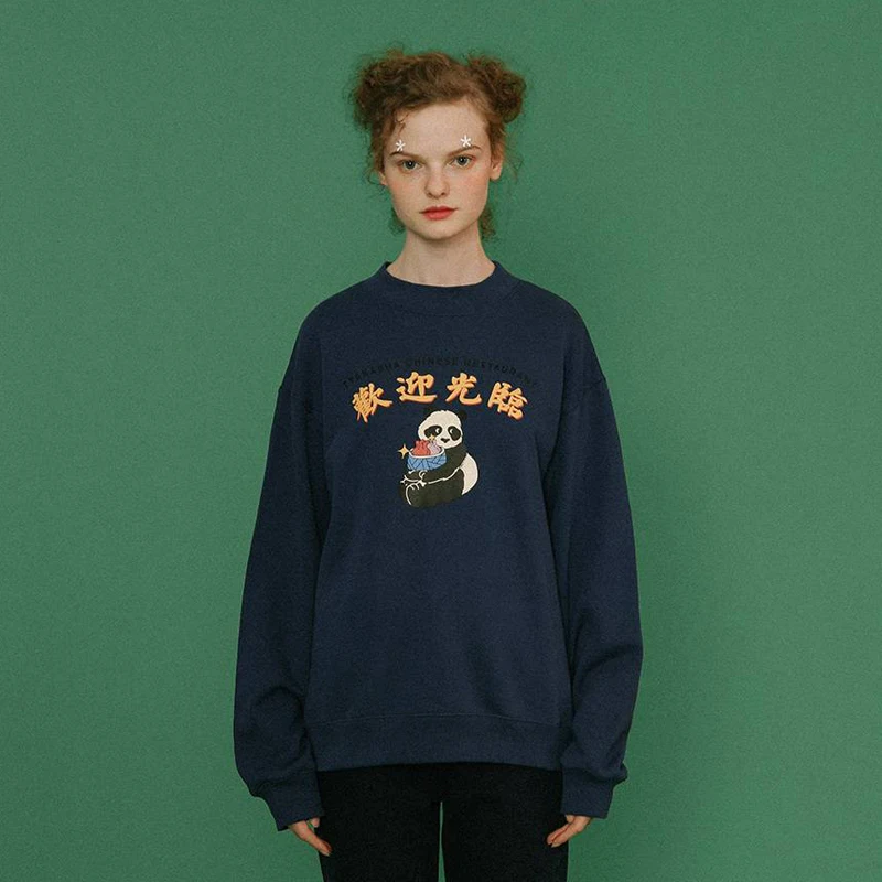 

2019 Spring New Design Women Pullover Sweatshirts Long Sleeve Panda Printed Ladies Loose Hoodies Jumper Tops Hipster