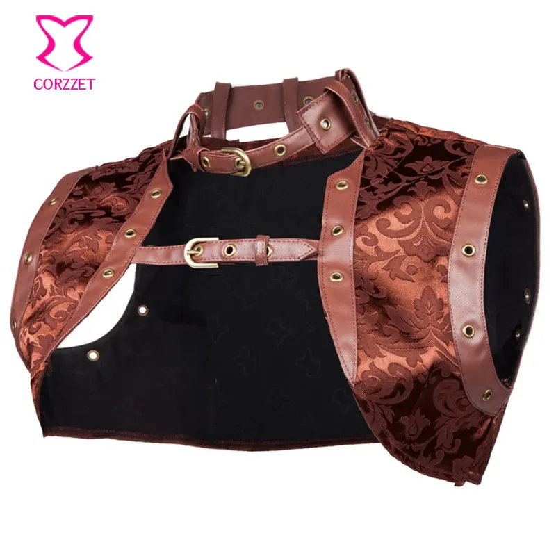 Женский корсет в стиле стимпанк черная куртка с воротником из парчовой кожи