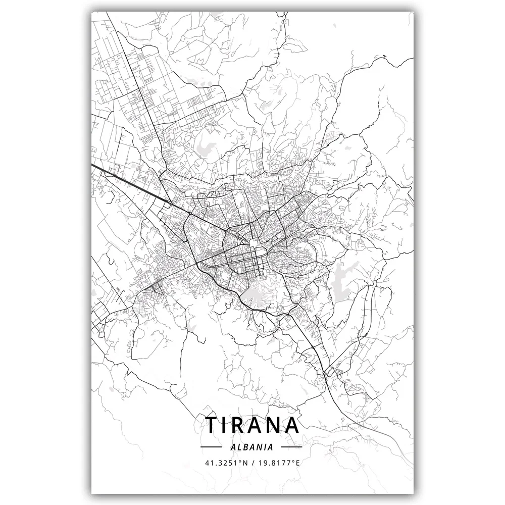 Плакат с картой Албании Tirana | Дом и сад