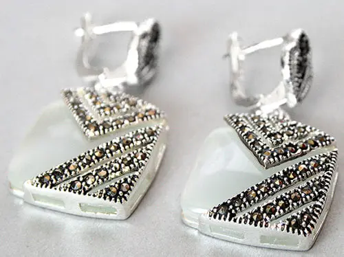 Оптовая продажа красивые женские квадратные серьги из 925 прозрачного опала с