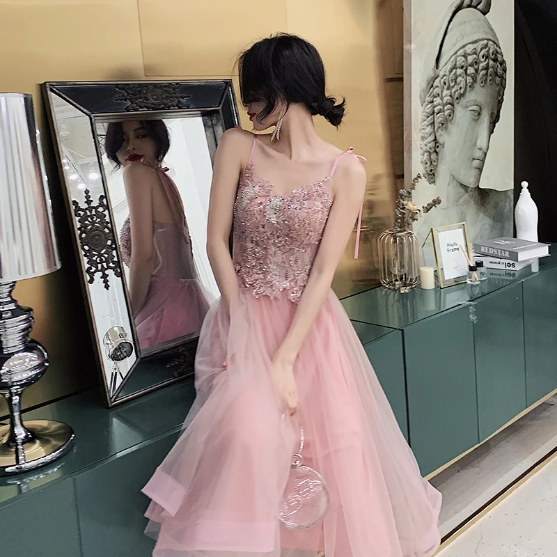 Женское коктейльное платье He's Bride розовое кружевное с V-образным вырезом